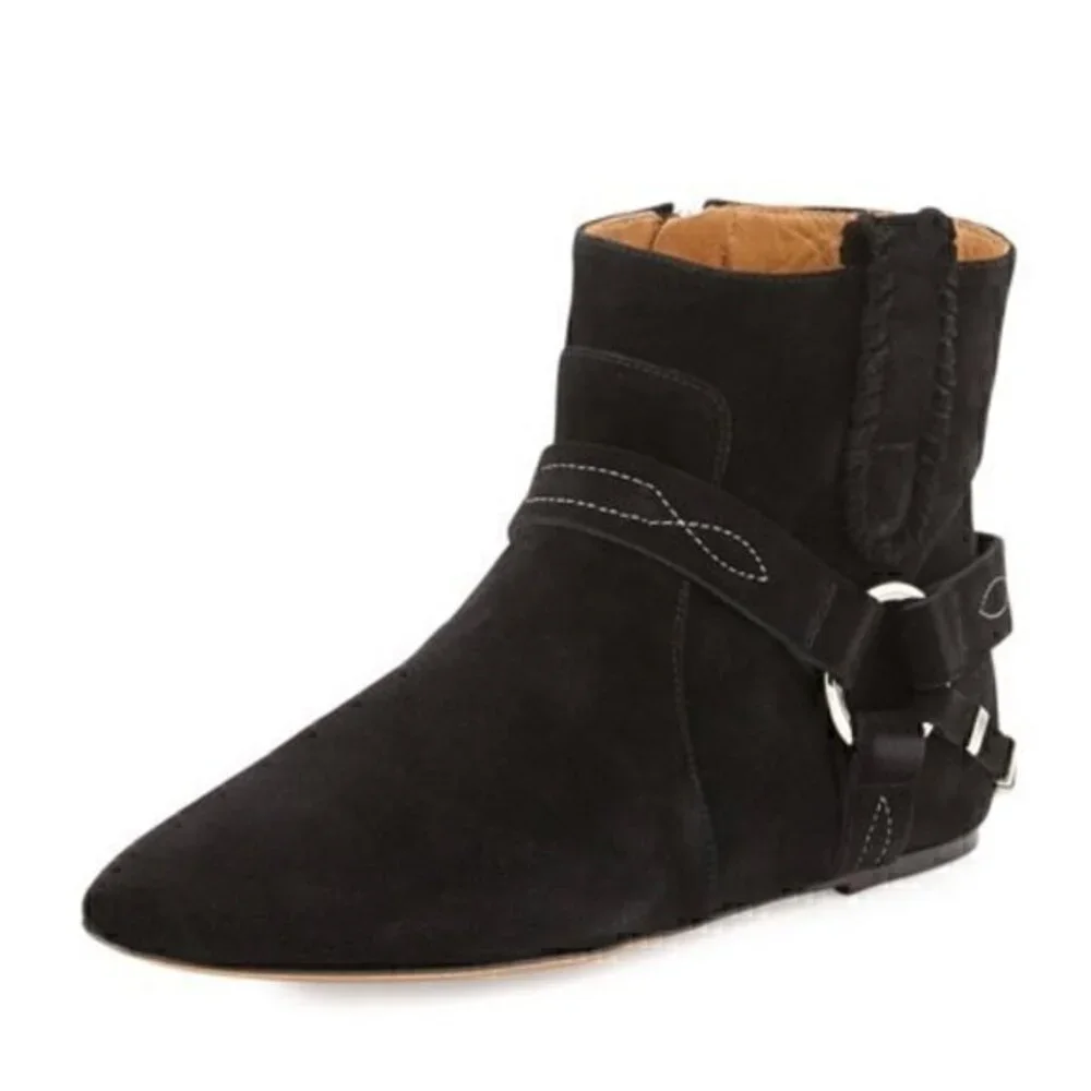 Isabel Marant Etoile Ralph Gaucho Black Suede Ankle Boots Size EU 37